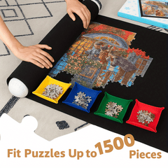 Portable Jigsaw Puzzle Mat Roll with Sorting Trays & Storage Bag