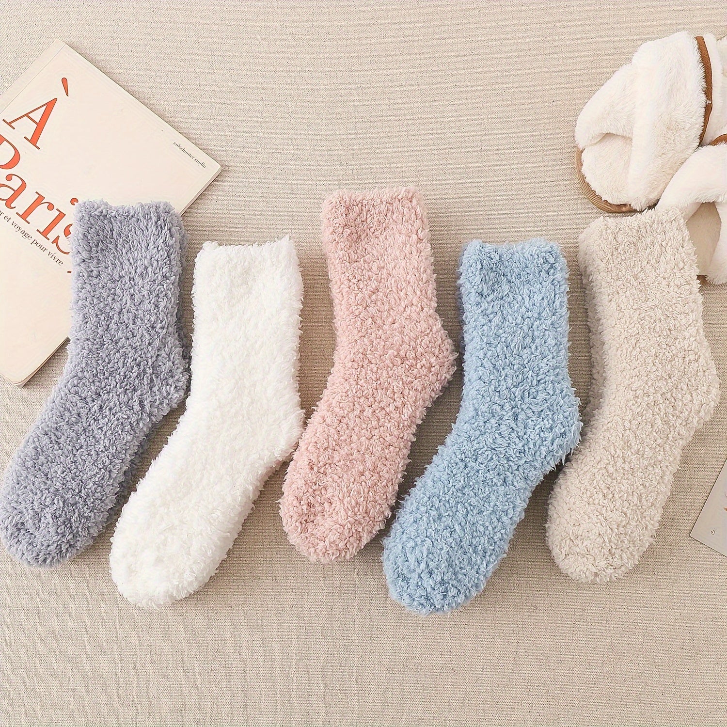 3 Pairs 5 Pairs Plus Size Striped Pattern Soft Fuzzy Socks Set Women's Plush War