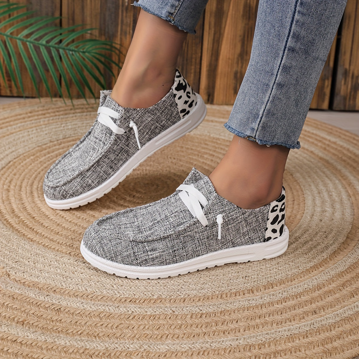 Cow Print Canvas Lace Up Loafers