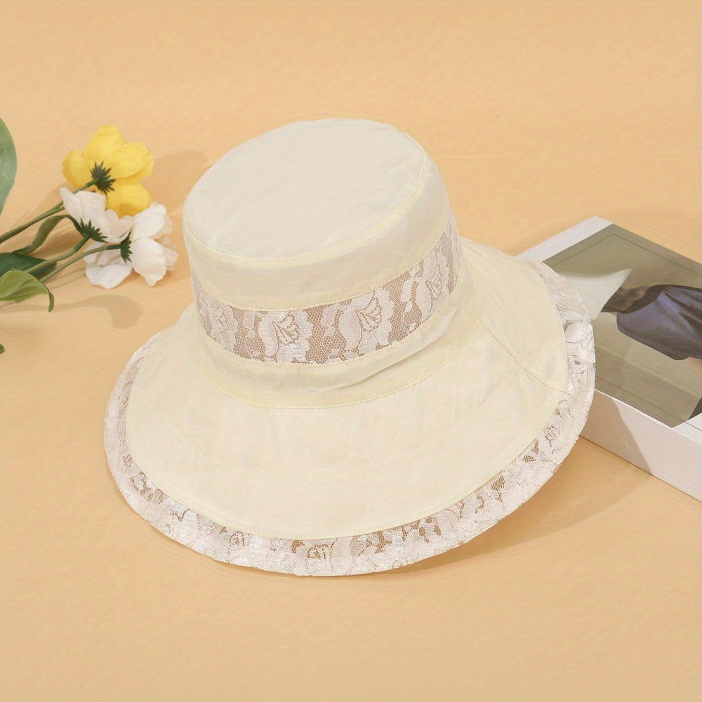 Lace Stitching Mesh Bucket Hat Wide Brim Thin Basin Hat