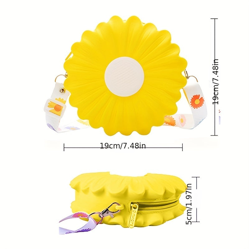 Girls Flower Silicone Zipper Messenger Bag With Bowknot Pendant