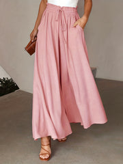 Solid Drawstring Culottes Wide Leg Pants Women's Clothing