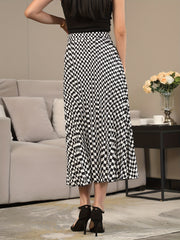 Checkerboard Print Pleated Skirts High Waist Women's Clothing