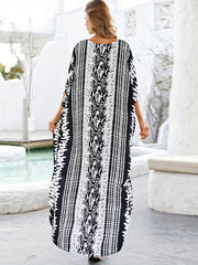 Geometric Print Bat Sleeve Cover Up Dress