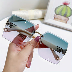 Square Rimless Sunglasses Gradient Clover Hollow UV400