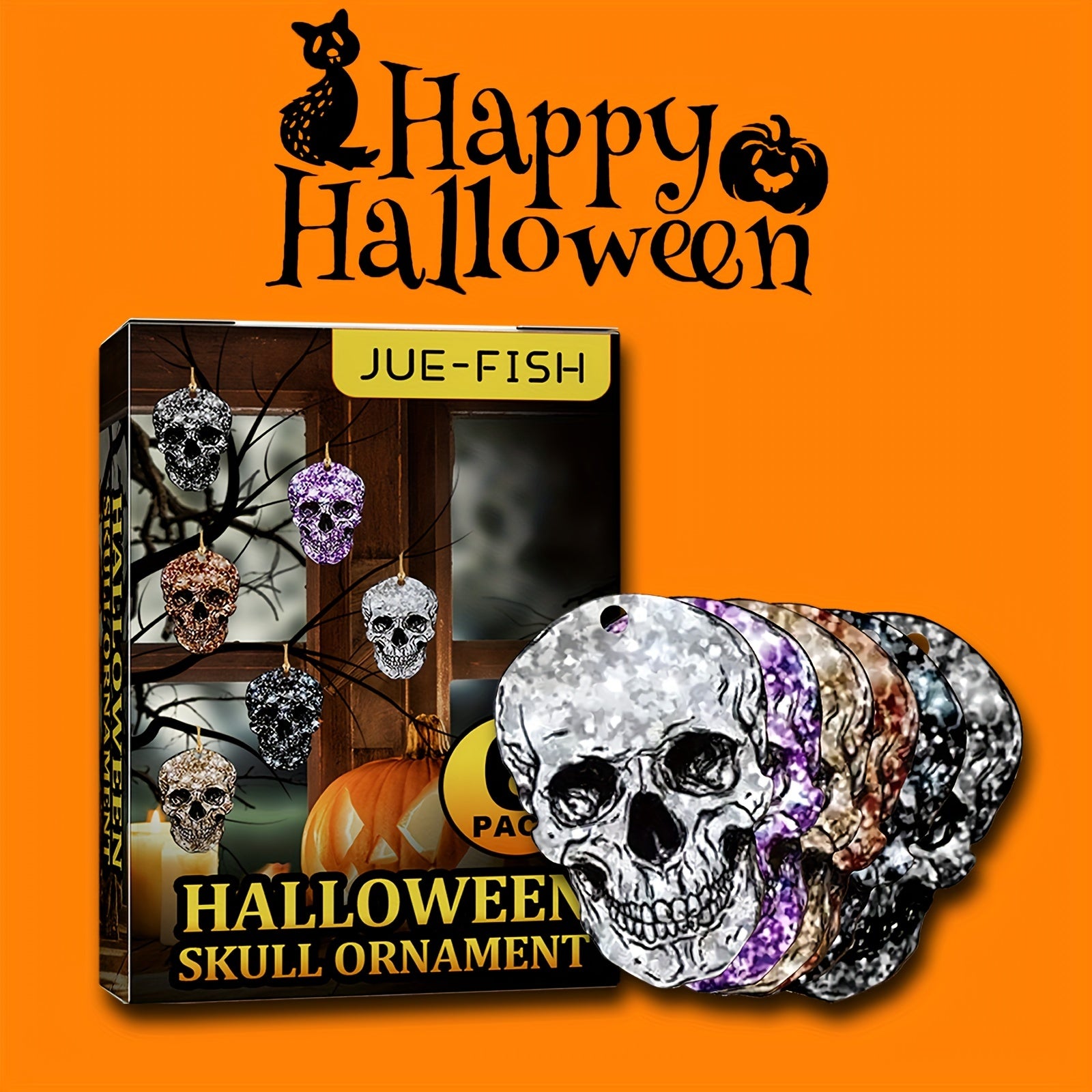 6pcs Hanging Skull Heads Halloween Decor Props