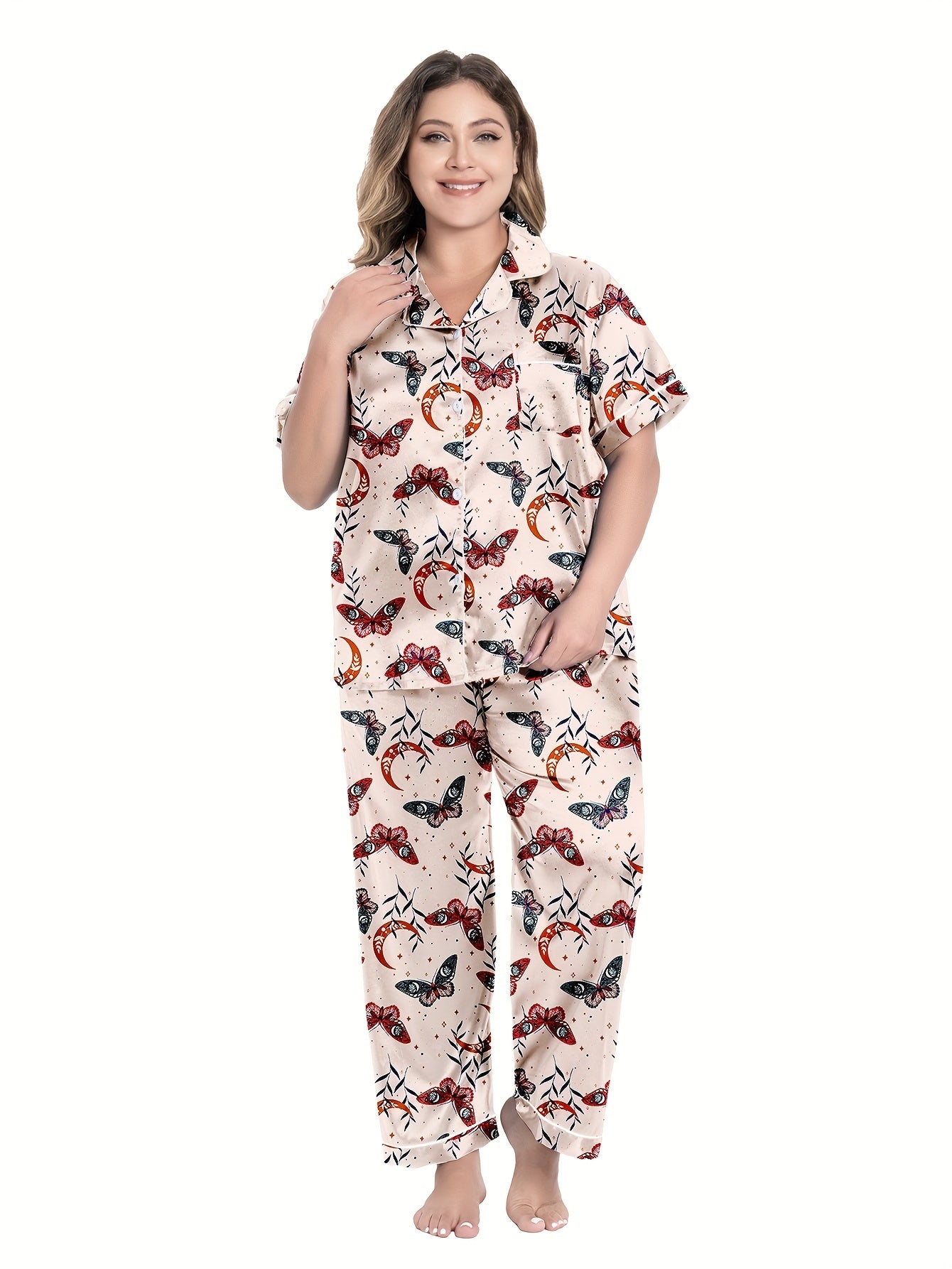 Butterfly & Moon Print Pajama Set