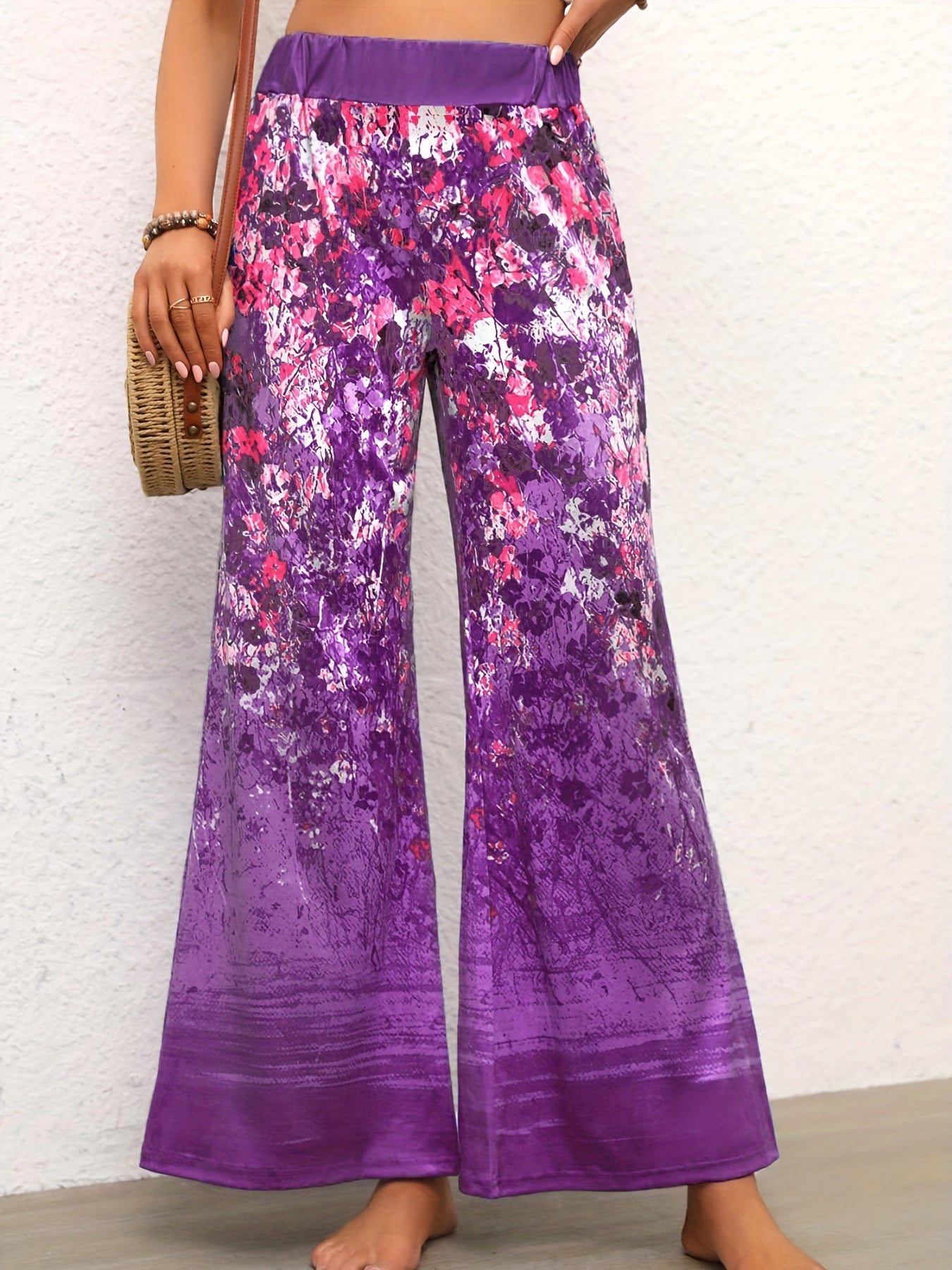 Floral Print High Rise Stretch Flare Leg Pants