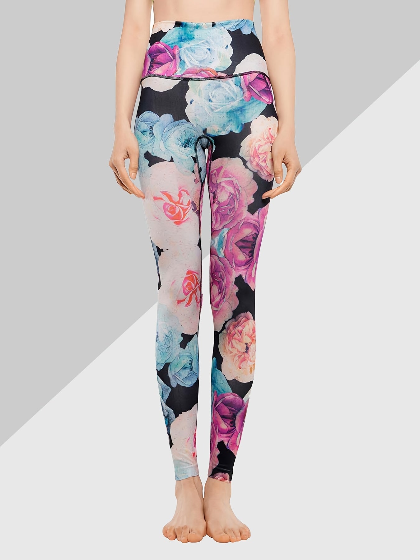 Floral Print High Waist Yoga Leggings Butt Lifting Slimming Sports Pants