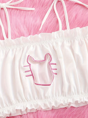 Sexy Naughty Cat Cosplay Lingerie Set with Ruffle Cut Out Bra