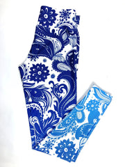 Porcelain Print Cropped Yoga Pants Stretchy Fitness Leggings