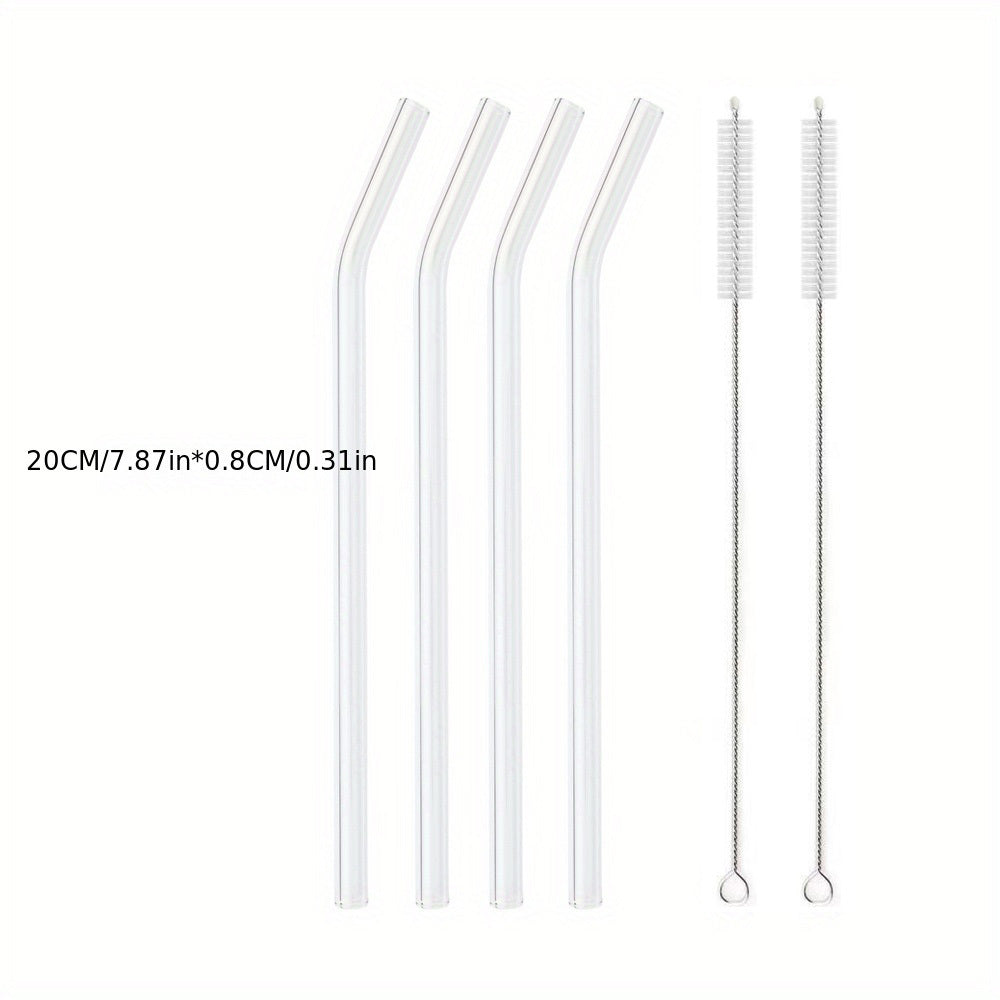 8pcs Transparent Glass Straws w/ Cleaning Brush for Cocktail Drinking
