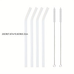 8pcs Transparent Glass Straws w/ Cleaning Brush for Cocktail Drinking