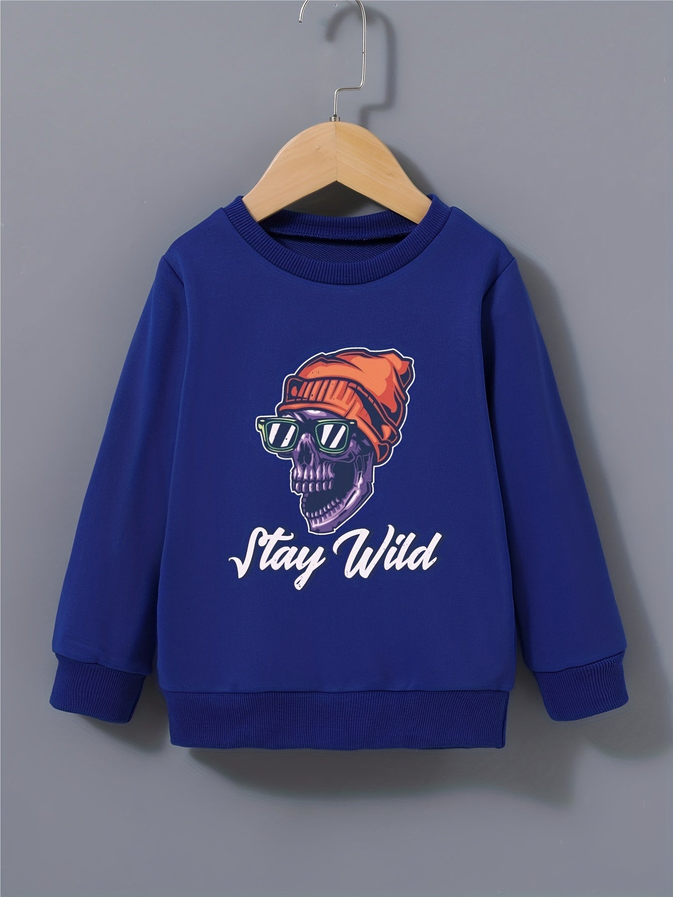 Kid's Halloween Style Beanie Skull Pattern Sweatshirt STAY WILD Print