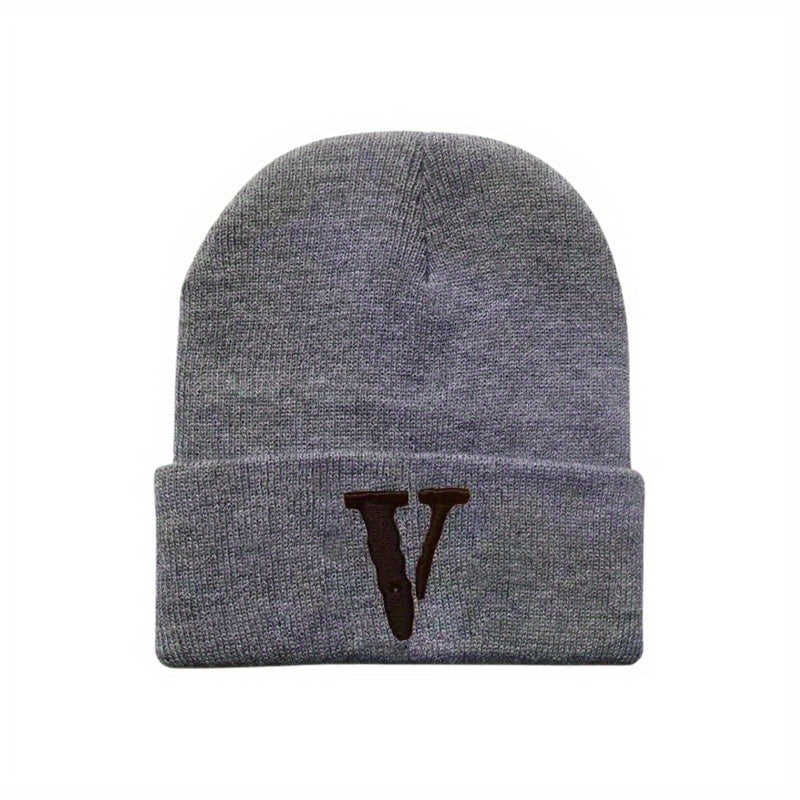 Unisex V Embroidery Knitted Hat Ski Pullover Hat