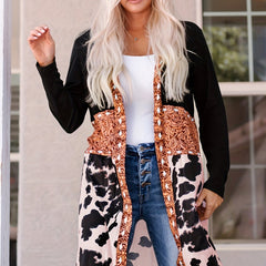 Cow Print Patchwork Open Front Jacket