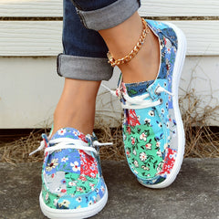 Flower Patchwork Boat Shoes Lace Up Anti slip Walking Shoes Women's Footwear