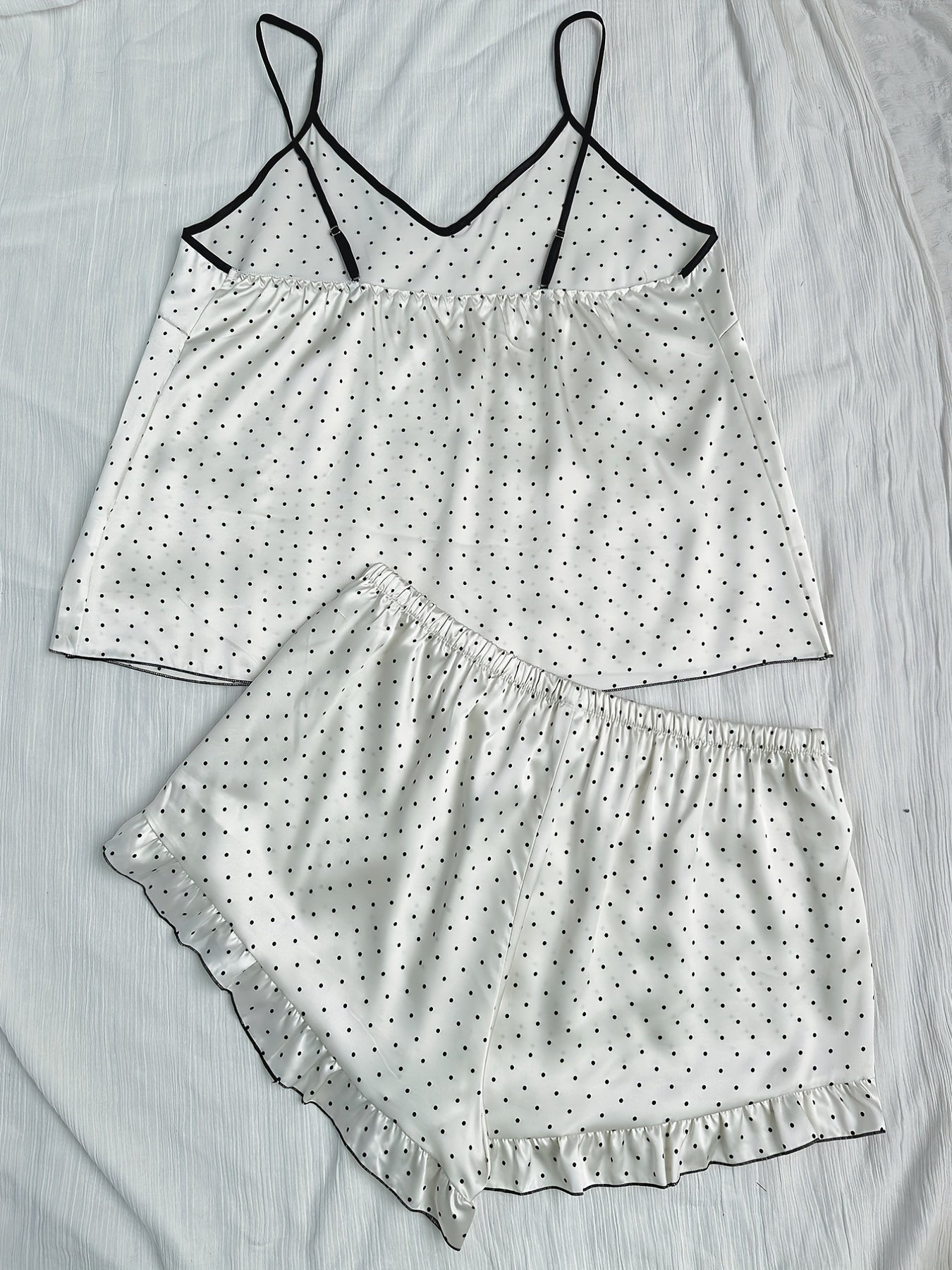 Polka Dot Ruffle Trim Cami Top & Shorts Pajama Set