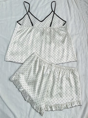 Polka Dot Ruffle Trim Cami Top & Shorts Pajama Set