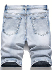 Slim Fit Ripped Denim Shorts Men Casual Street Style High Stretch
