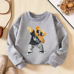 Girls' Hip Hop Bear Print Crew Neck Sweatshirt Long Sleeve Pullovers