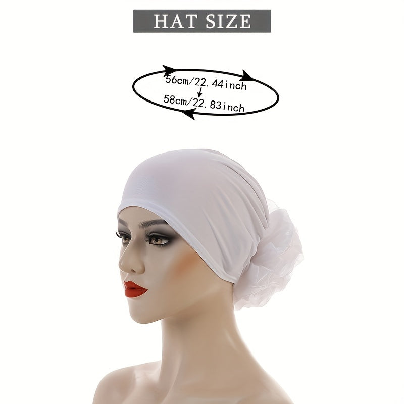Mesh Flower Inner Cap Turban Elastic Underscarf Bonnet Women Head Wrap