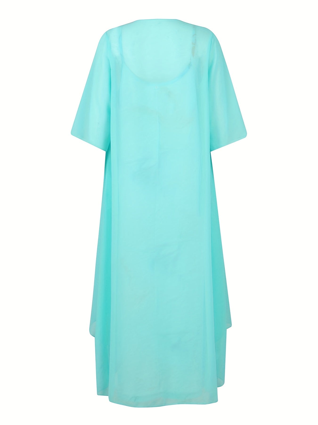 Spring/Summer 2-Piece Set Solid Open Front Coat & Marble Print V-Neck Dress