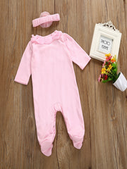 Girls Long Sleeve Lace Romper & Headband Set
