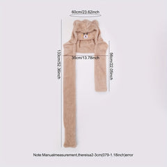 Bear Hooded Scarf Mask Gloves Set for Adults Winter Wear