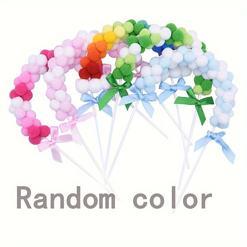 Pink Soft Pompom Cloud Cake Topper Rainbow Arch Cake Insert