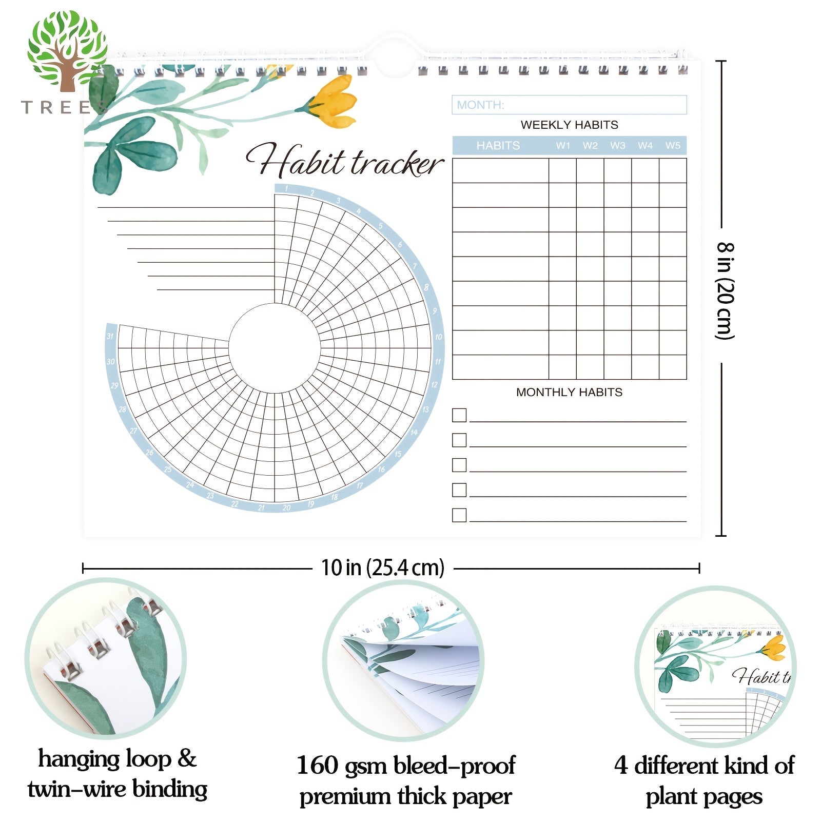 Trees Habit Tracker Wall Calendar With Time Management Journal