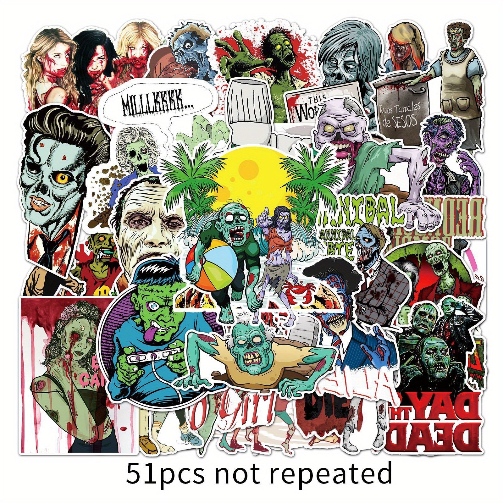 Set of 51 Custom Zombie Graffiti Stickers for Skateboards & More