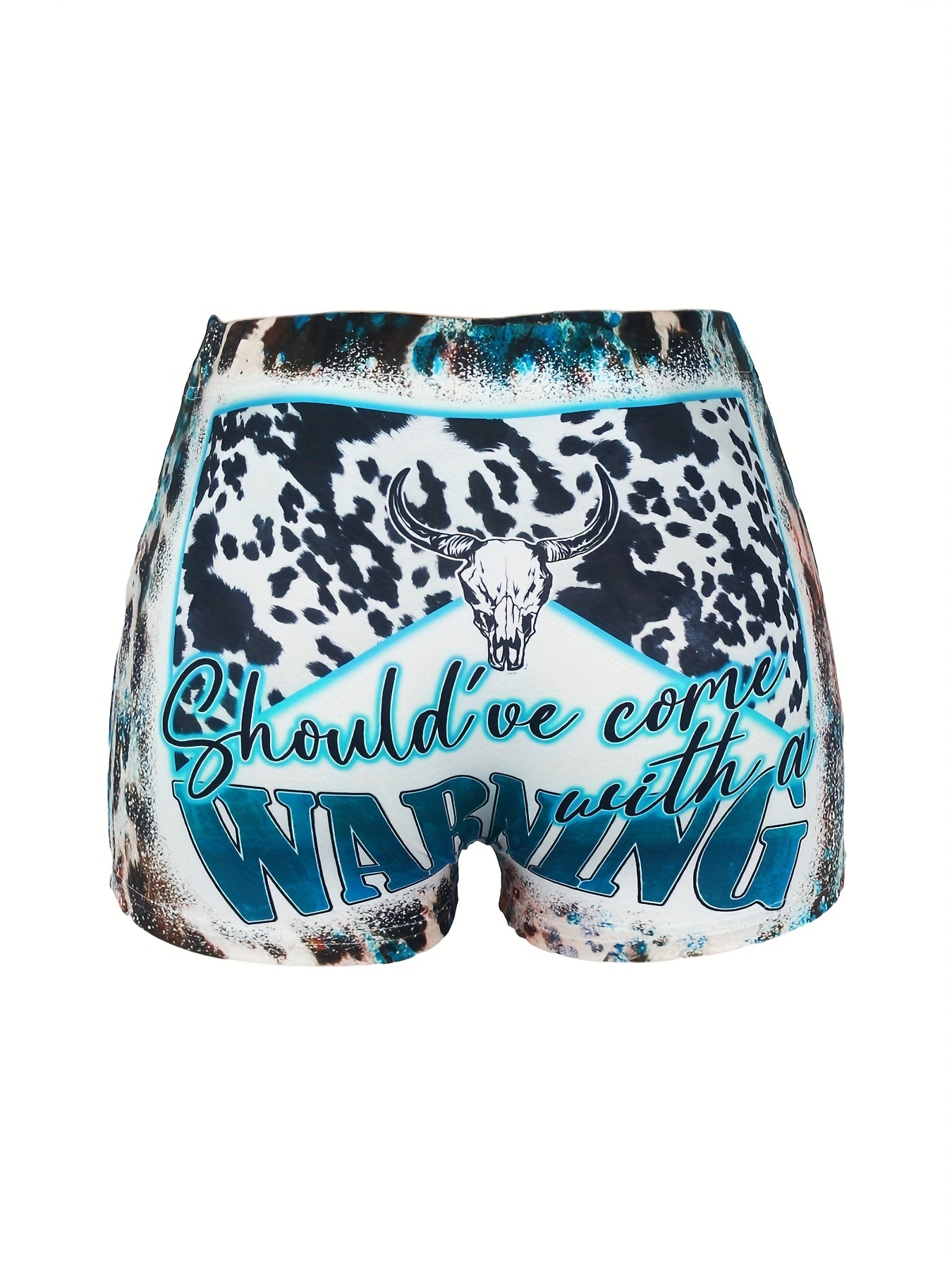 Western Style Leopard & Bull Skull Print Tie Dye Shorts