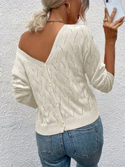 Solid Button Front Knit Cardigan V Neck Long Sleeve Sweater