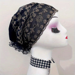 Lace Embroidery Turban Cap Vintage Beanie Women Ramadan Hijab Chemo Hats