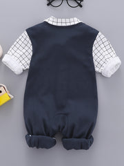 Plaid Gentleman Suit for Baby Boys Cotton Jumpsuit