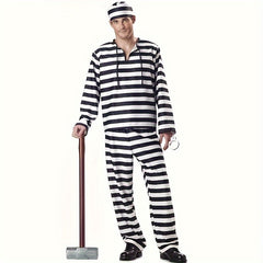 Men's Striped Prisoner Costume Set Halloween Dance Party Makeup