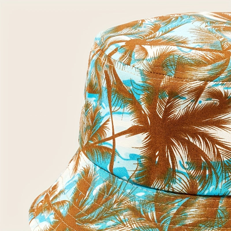 Coconut Tree Print Bucket Hat UV Protection Sunscreen Travel Beach Hats