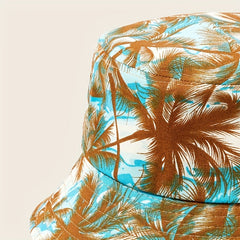 Coconut Tree Print Bucket Hat UV Protection Sunscreen Travel Beach Hats