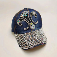 Y2K Distressed Denim Rhinestone Cross Patch Baseball Cap