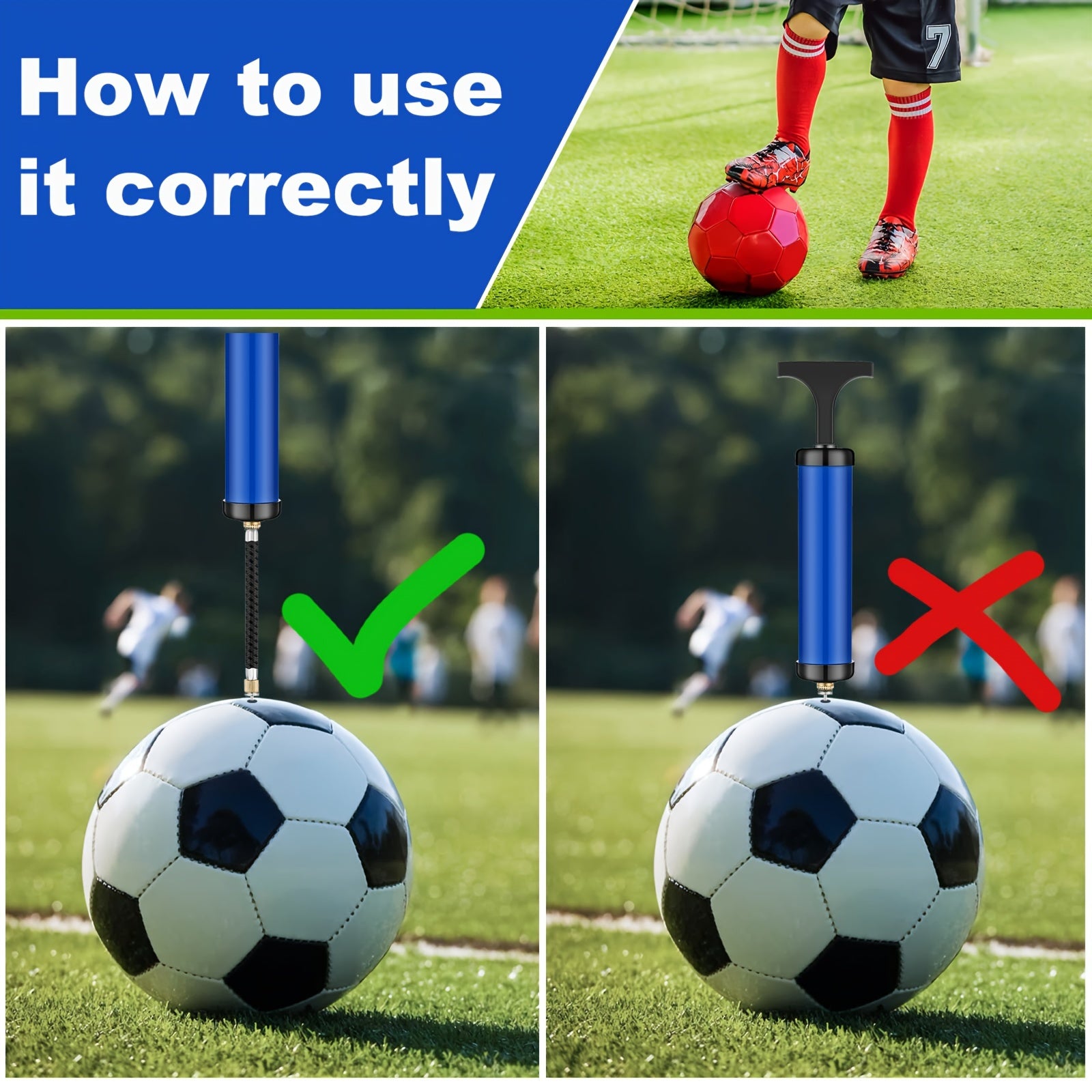 Portable Ball Pump with Needle & Nozzle Inflator for Football Basketball