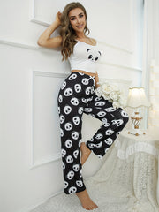 Panda Print Pajamas Set Cami Top & Pants PJ Set Women's Sleepwear
