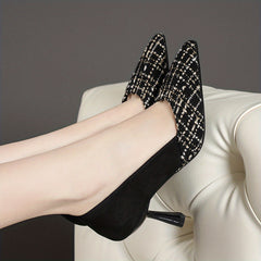 Plaid Stiletto Heels Faux Leather Pointed Toe Pumps