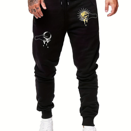 Sun And Moon Pattern Casual Stretch Graphic Joggers Men s Sweatpants