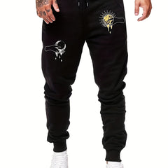 Sun And Moon Pattern Casual Stretch Graphic Joggers Men s Sweatpants