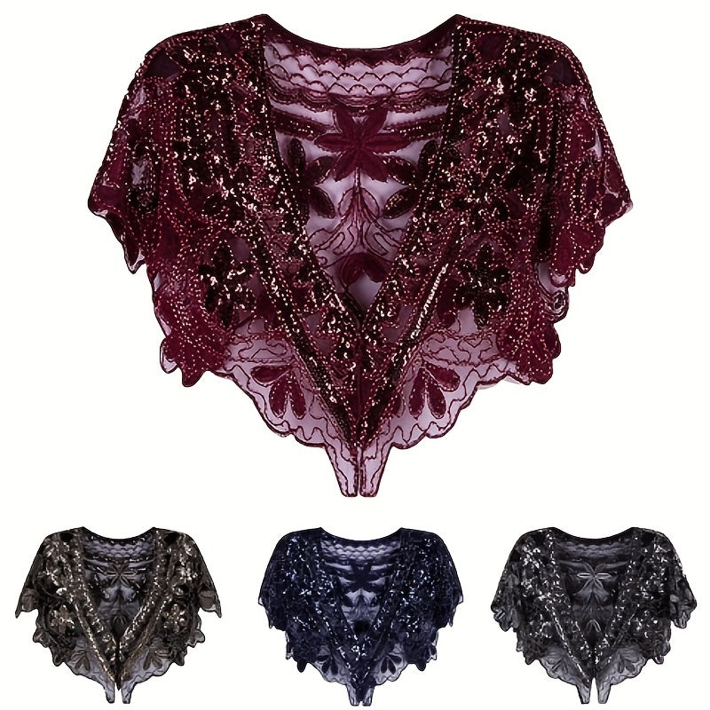 Vintage Sequin Beaded Cape Shawl for Women