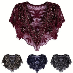 Vintage Sequin Beaded Cape Shawl for Women