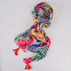 Boho Leaf Print Voile Scarf Tassel Shawl Classic Windproof Head Wrap