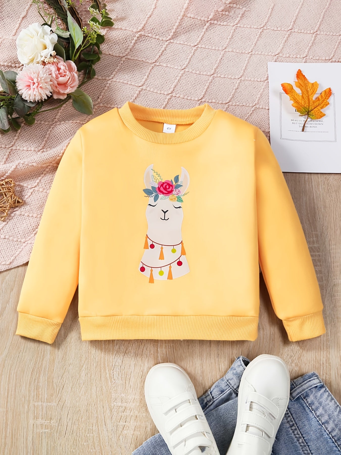 Boho Floral Rabbit Graphic Sweatshirt for Little Girls