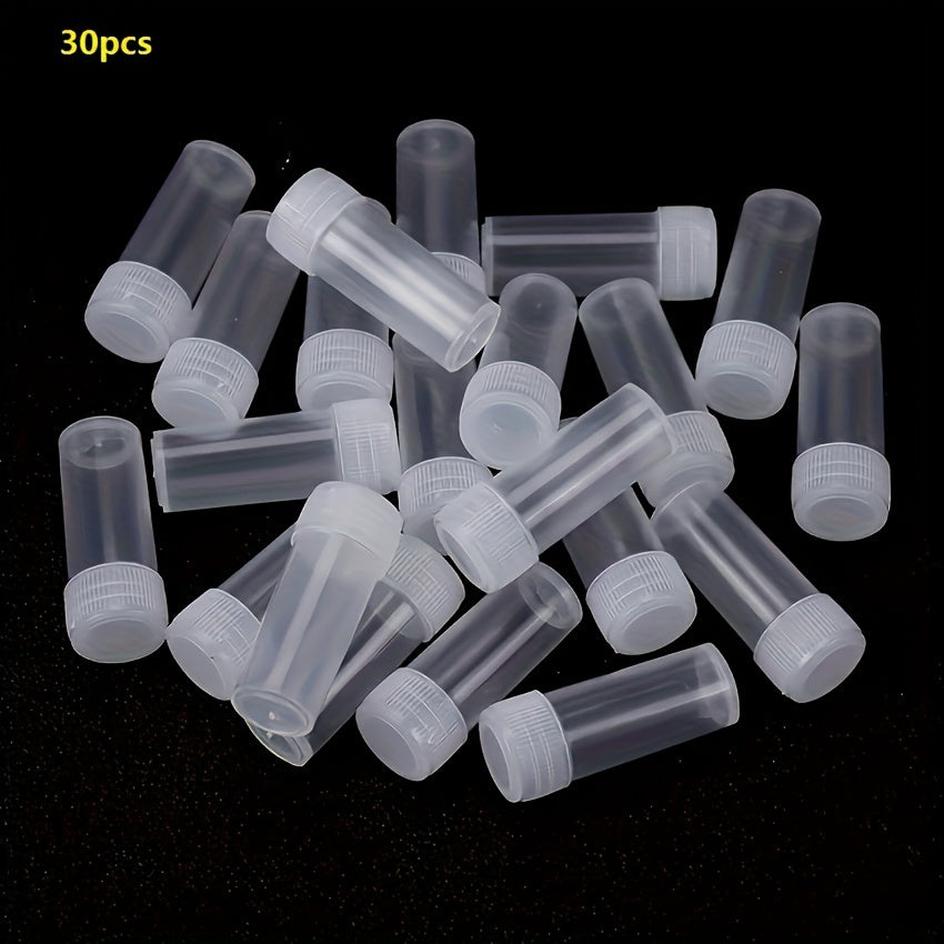30 Pcs 5ml Plastic Test Tubes Sample Vials Capsules Storage Screw Caps